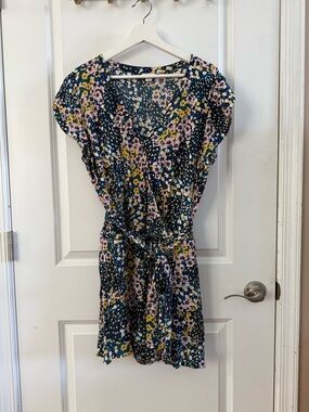 LOFT Navy Floral V-Neck Romper with Pink & Yellow Flowers
